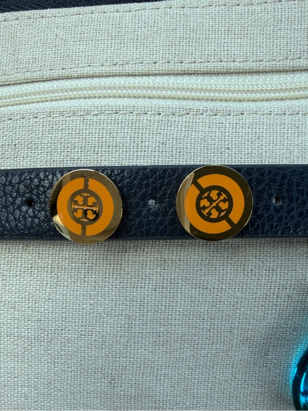 Tory Burch Gold and Orange Logo Stud Earrings